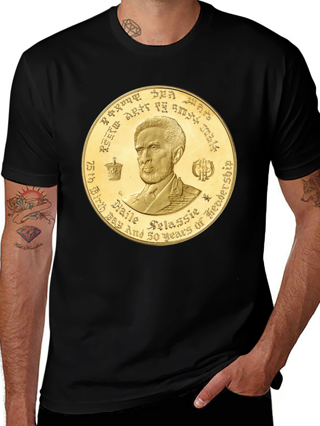 Haile Selassie Gold Coin Graphic T-Shirt