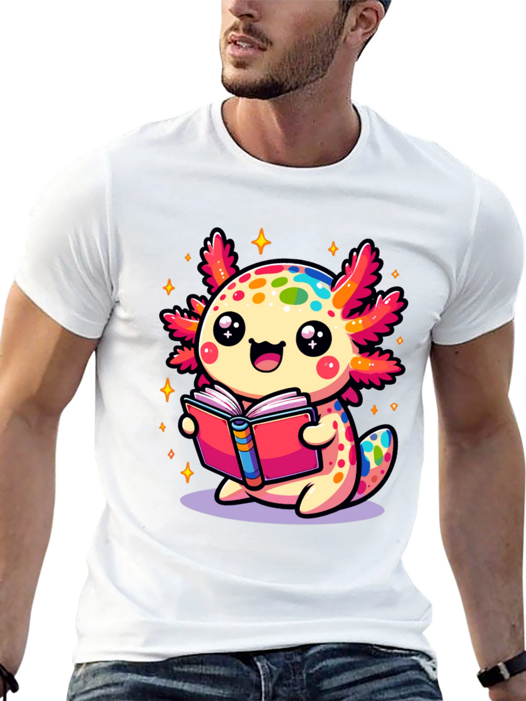 Cute Axolotl Reading Book Black T-Shirt
