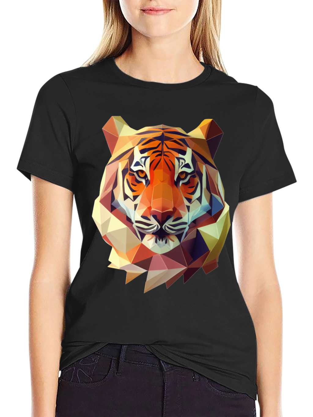 Geometric Tiger Graphic Tee - Mens Black T-Shirt