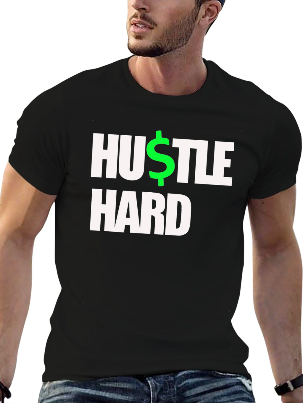 Hustle Hard Black T-Shirt - Motivational Design