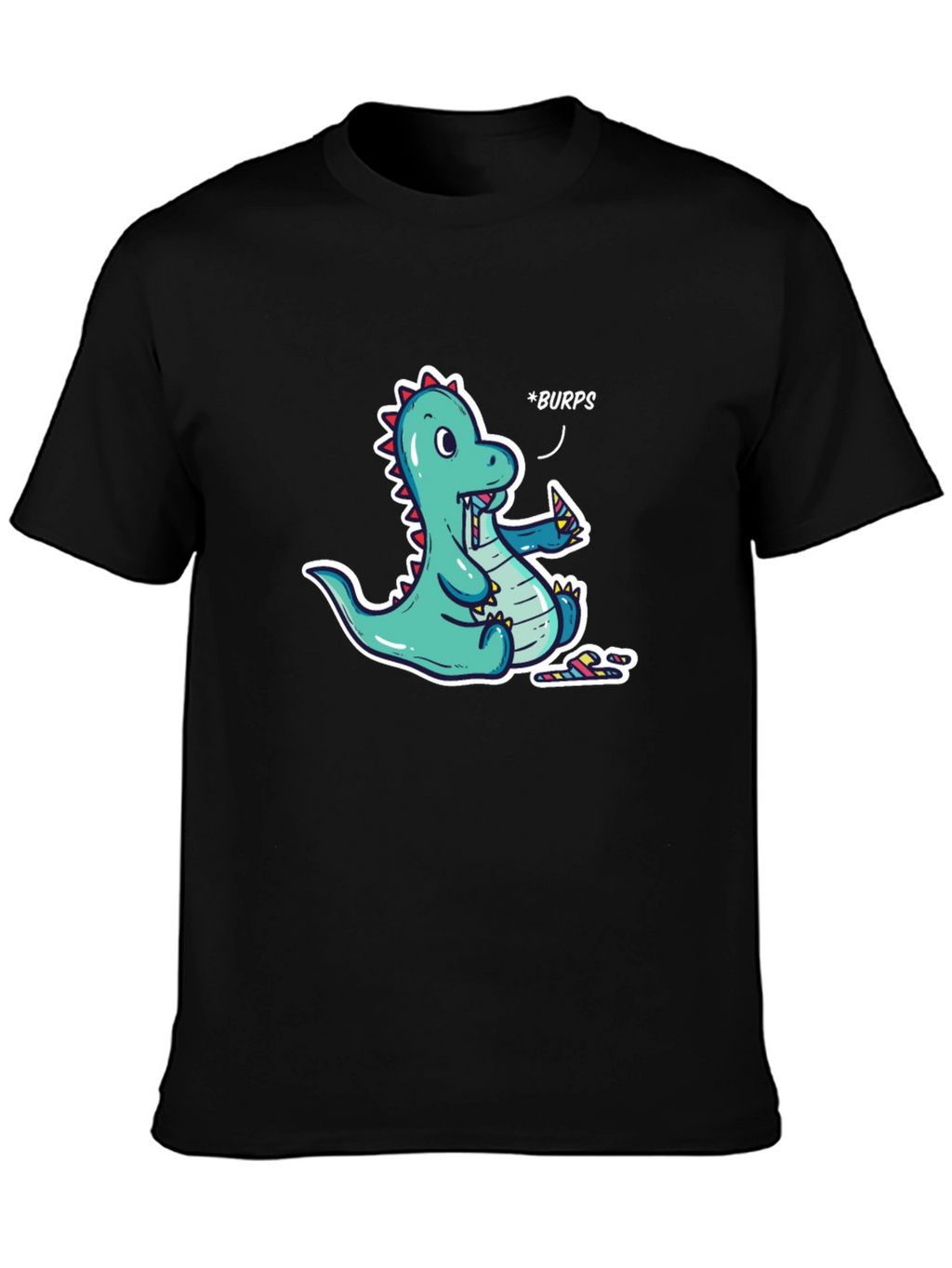 Funny Dinosaur *Burps* Graphic T-Shirt - Black Cotton Tee