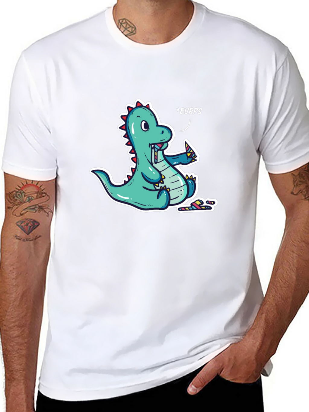 Funny Dinosaur *Burps* Graphic T-Shirt - Black Cotton Tee