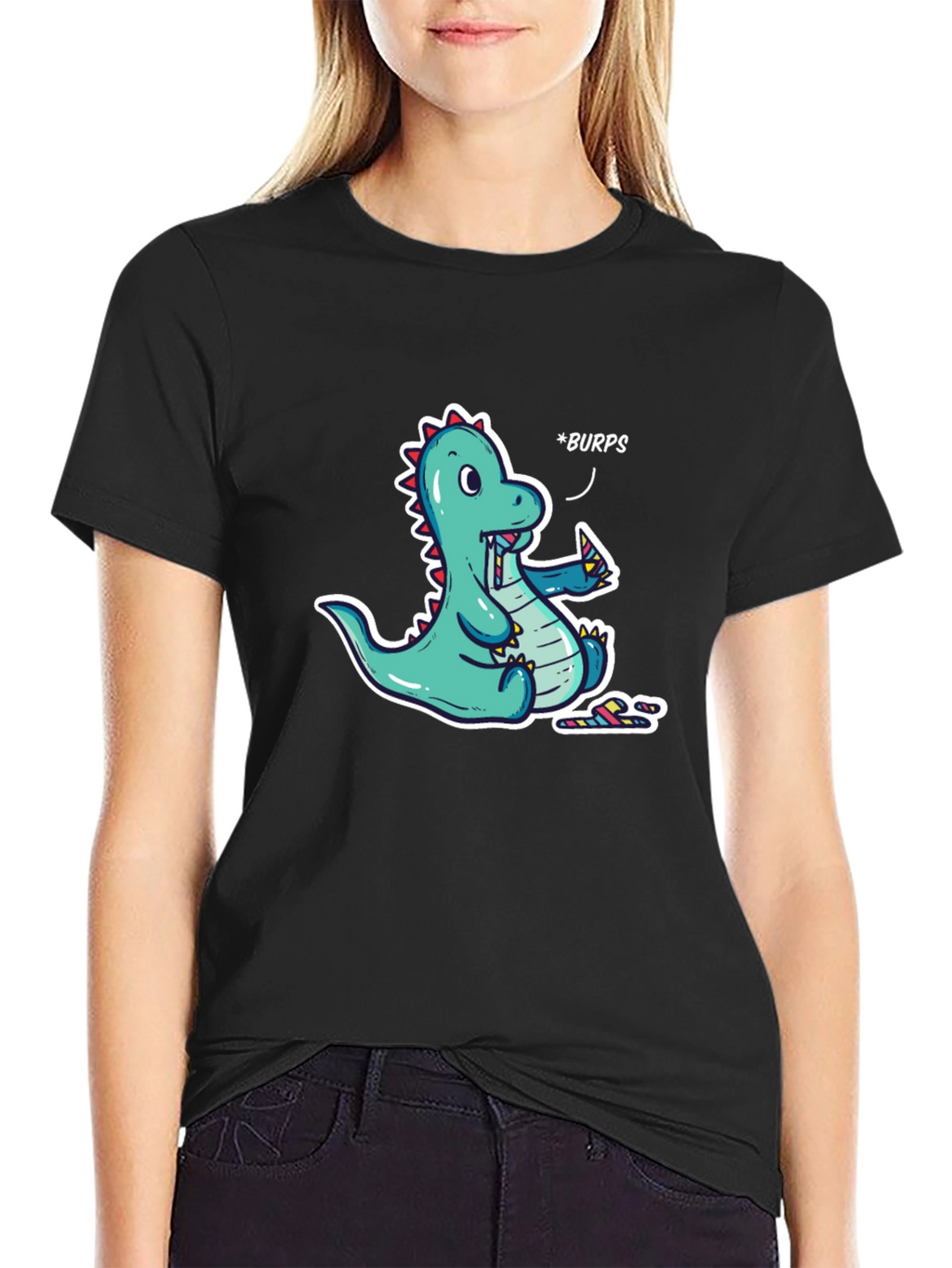 Funny Dinosaur *Burps* Graphic T-Shirt - Black Cotton Tee