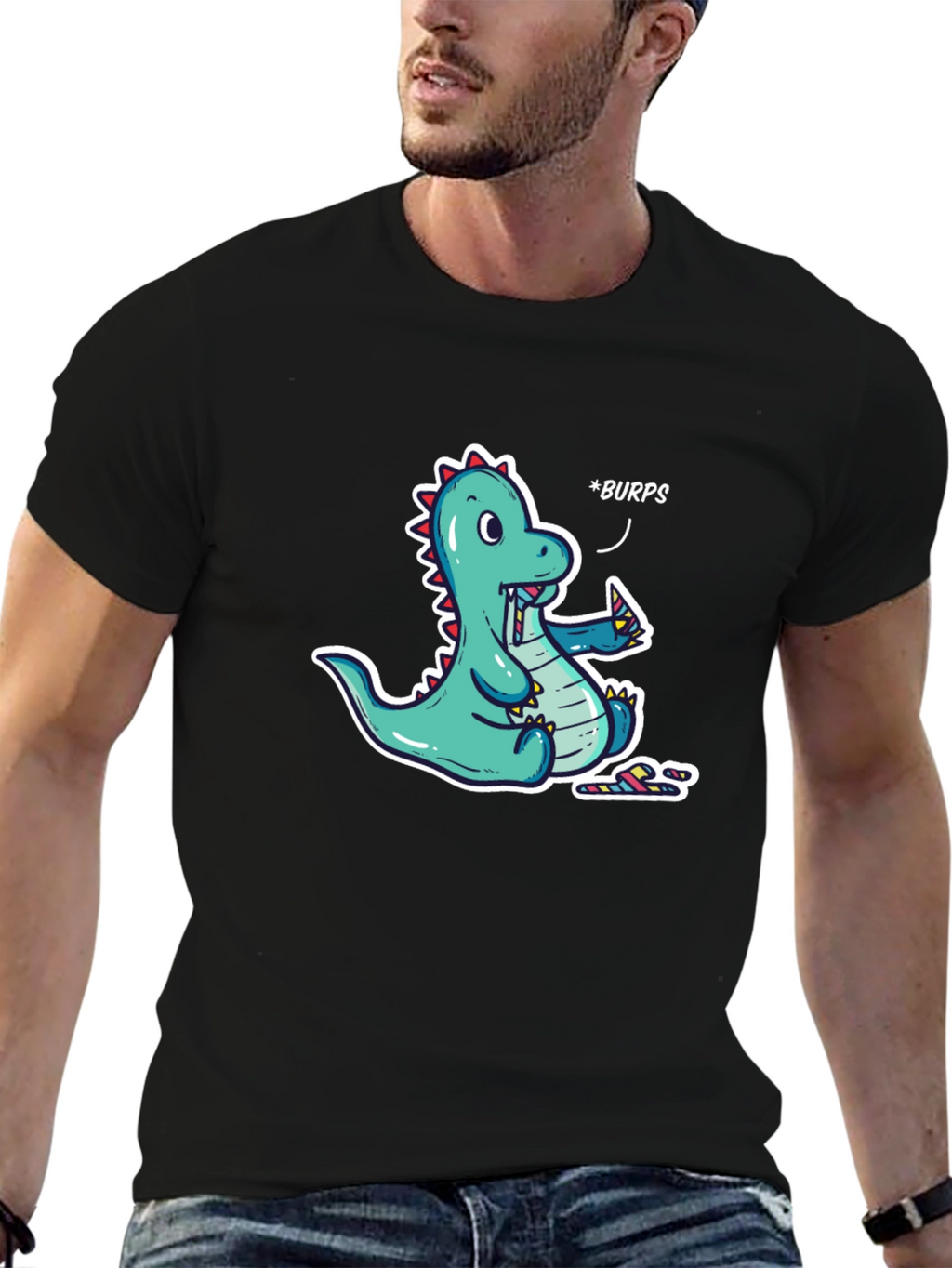 Funny Dinosaur *Burps* Graphic T-Shirt - Black Cotton Tee