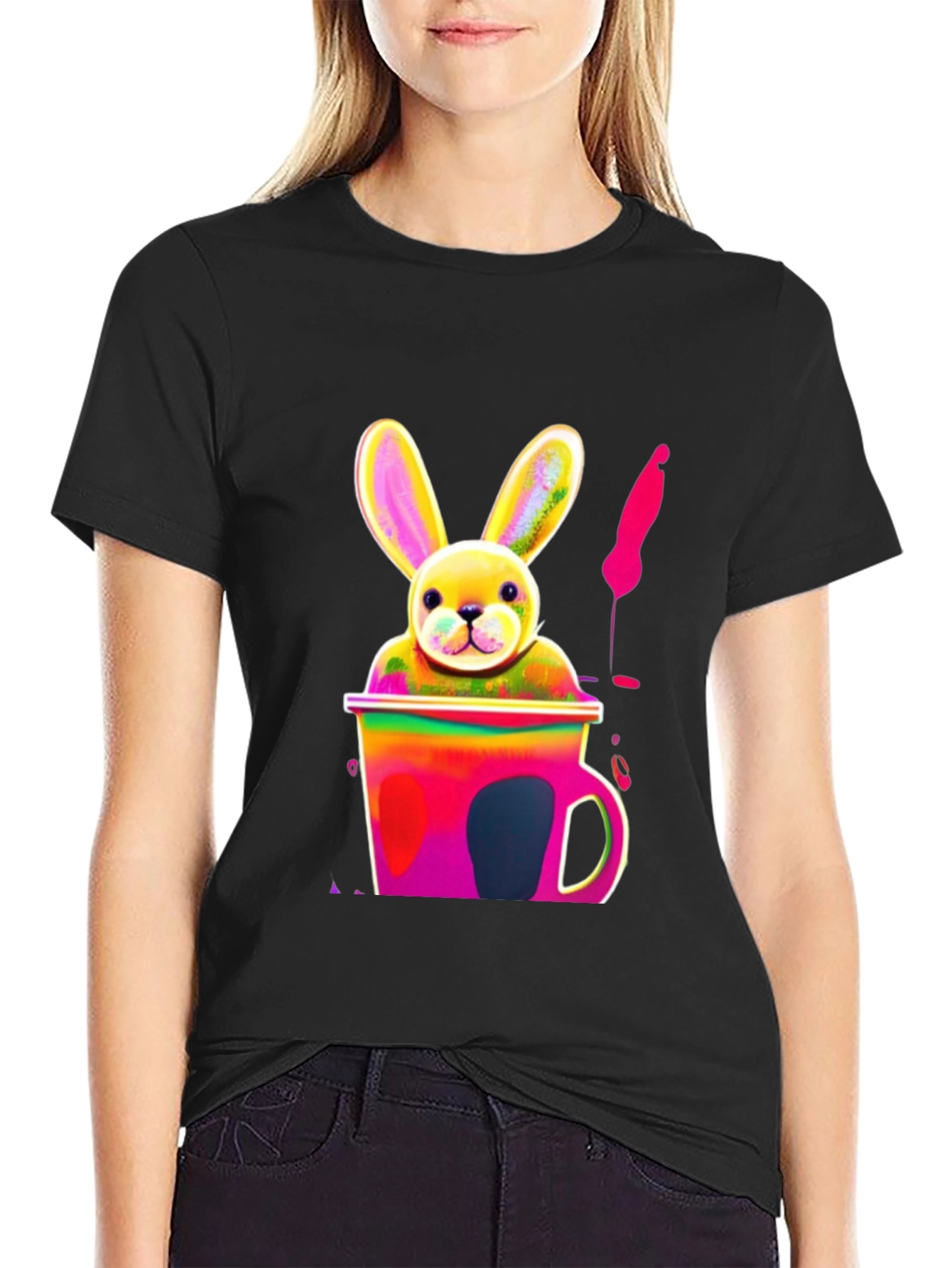 Bunny in a Cup Graphic Tee - Fun & Colorful Design