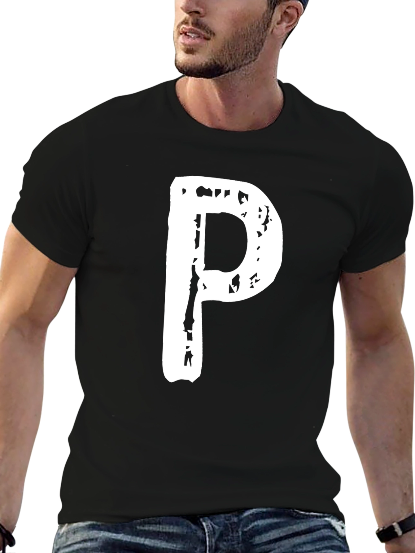 Letter P Graphic Black T-Shirt