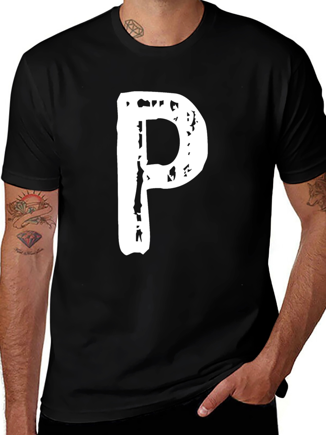 Letter P Graphic Black T-Shirt