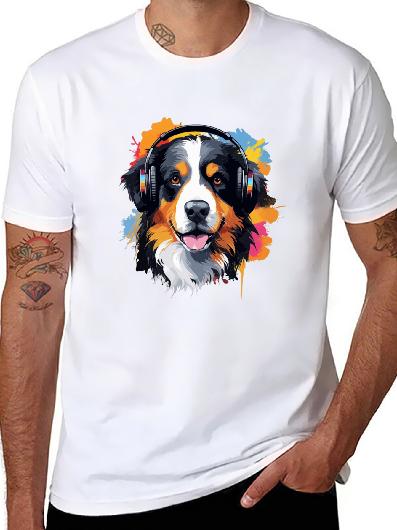 Dog DJ T-Shirt - Colorful Headphones Design