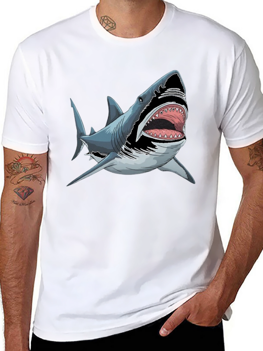Shark Graphic Tee - Bold Black Cotton T-Shirt