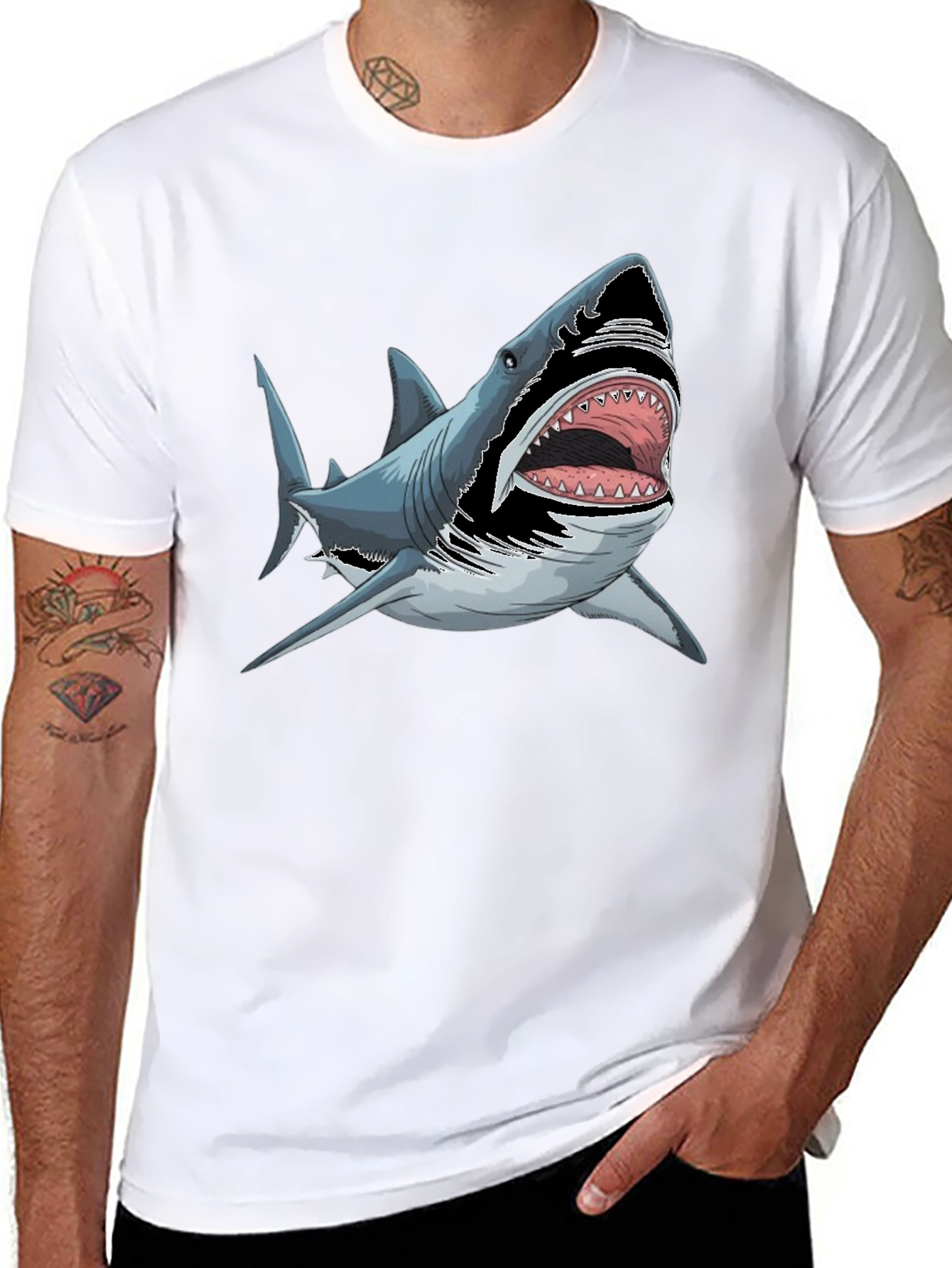 Shark Graphic Tee - Bold Black Cotton T-Shirt
