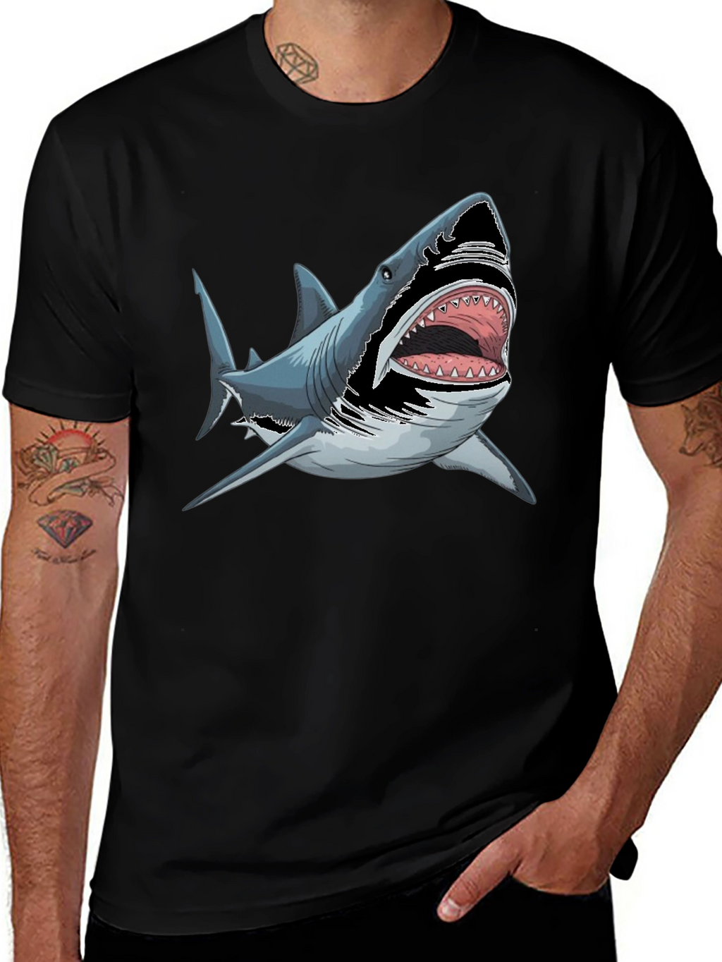 Shark Graphic Tee - Bold Black Cotton T-Shirt