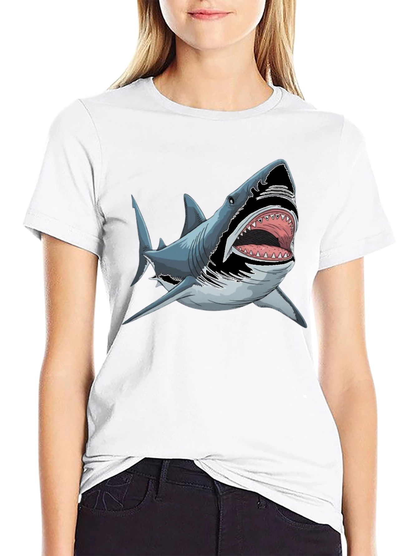 Shark Graphic Tee - Bold Black Cotton T-Shirt