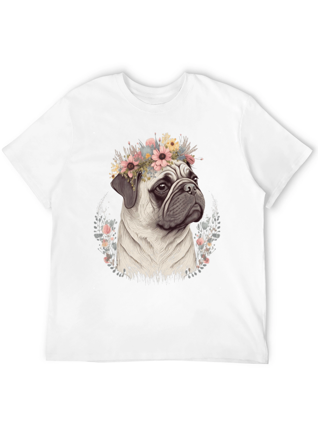 Pug Flower Crown T-Shirt - Mens Graphic Tee