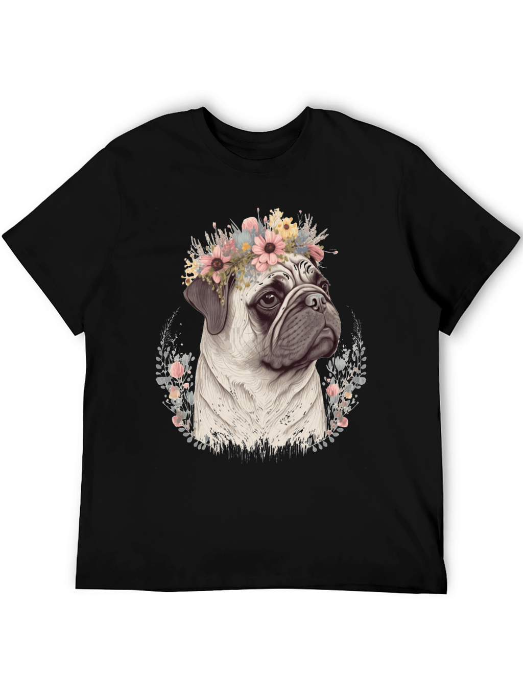 Pug Flower Crown T-Shirt - Mens Graphic Tee