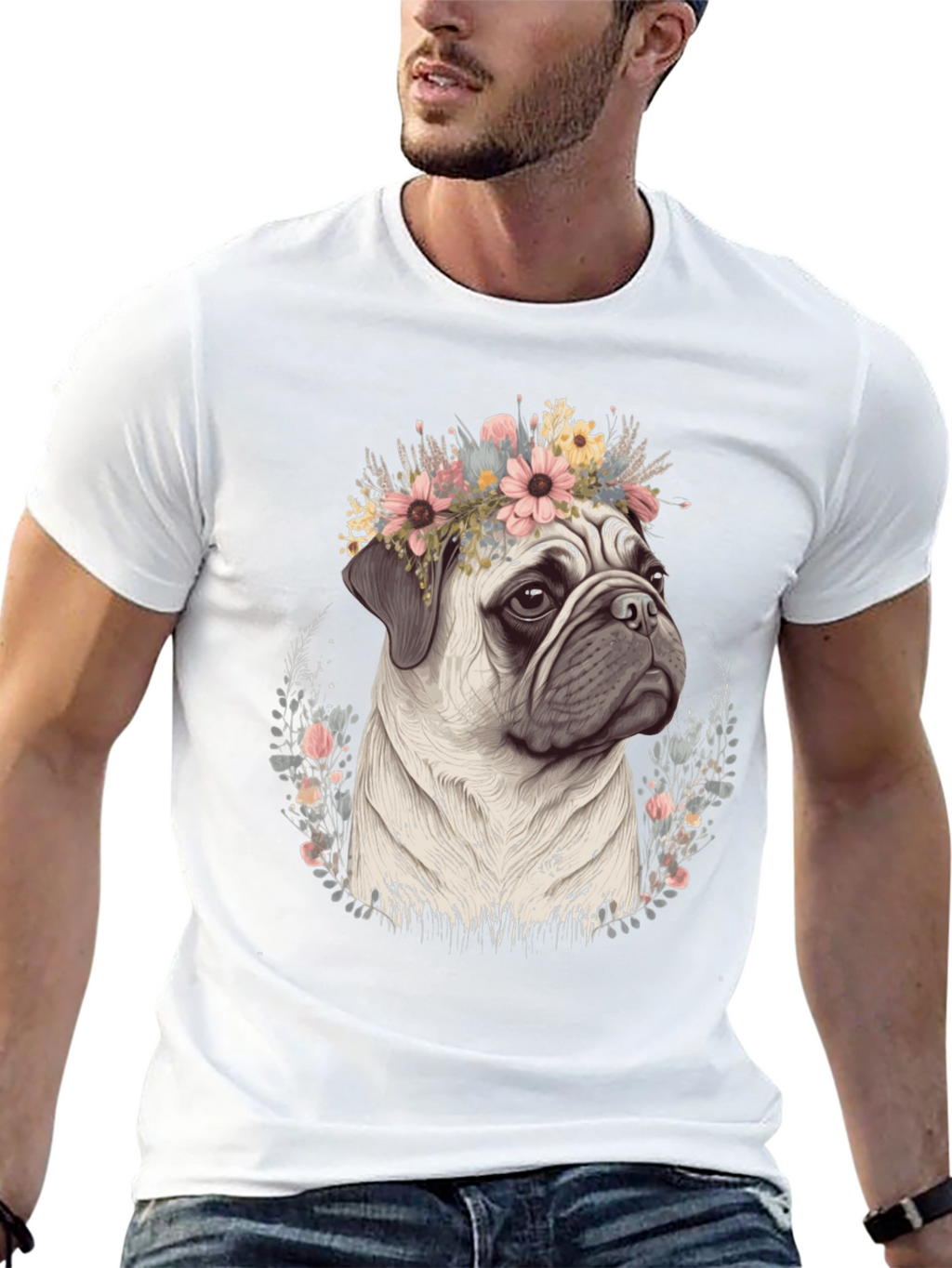 Pug Flower Crown T-Shirt - Mens Graphic Tee