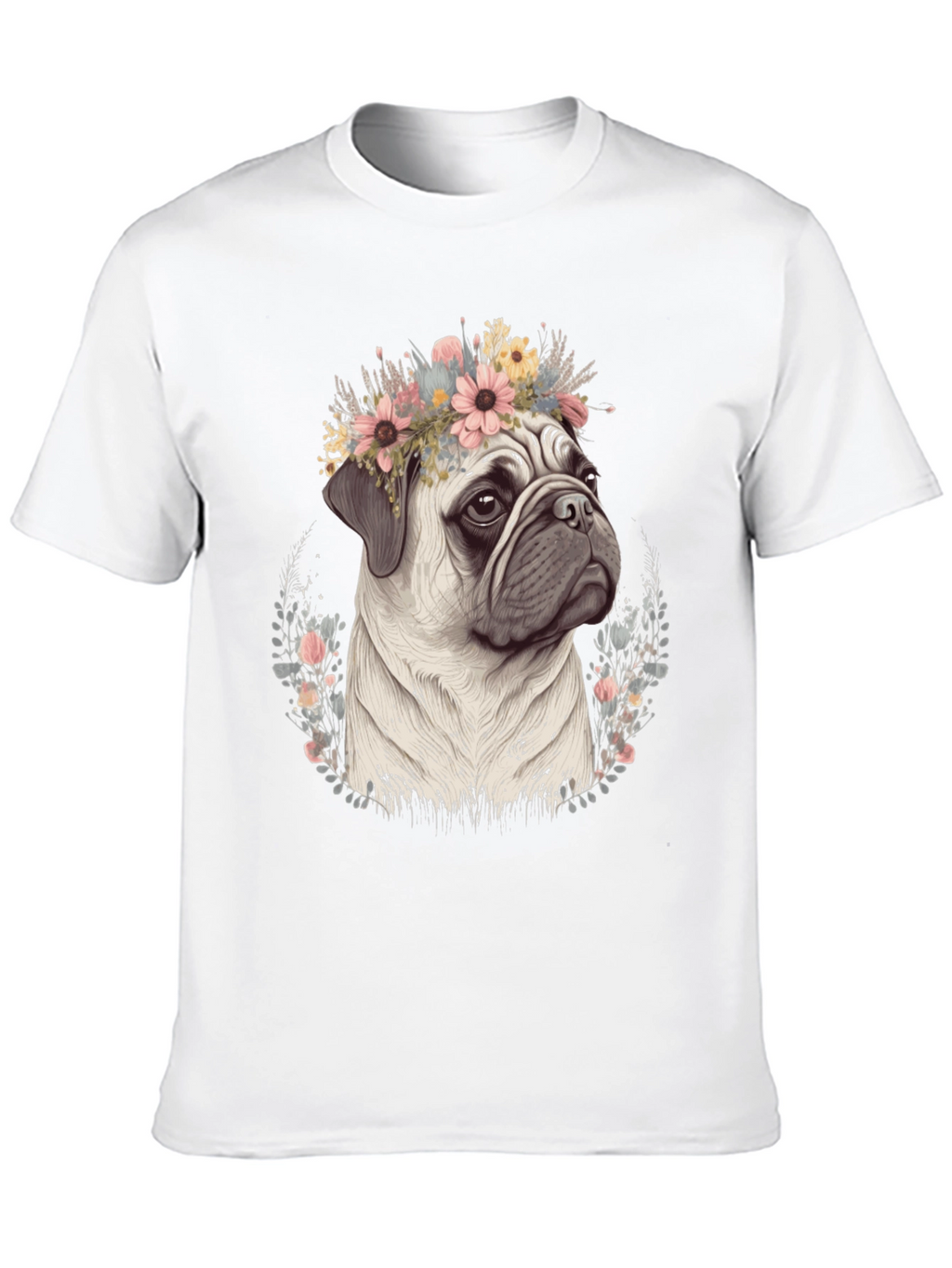 Pug Flower Crown T-Shirt - Mens Graphic Tee