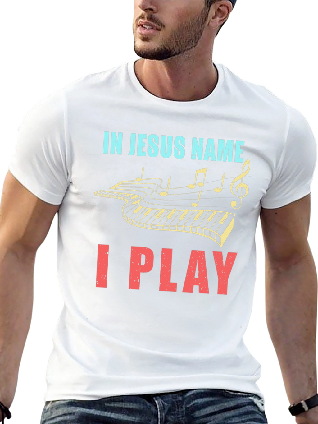 In Jesus Name I Play - Piano T-Shirt
