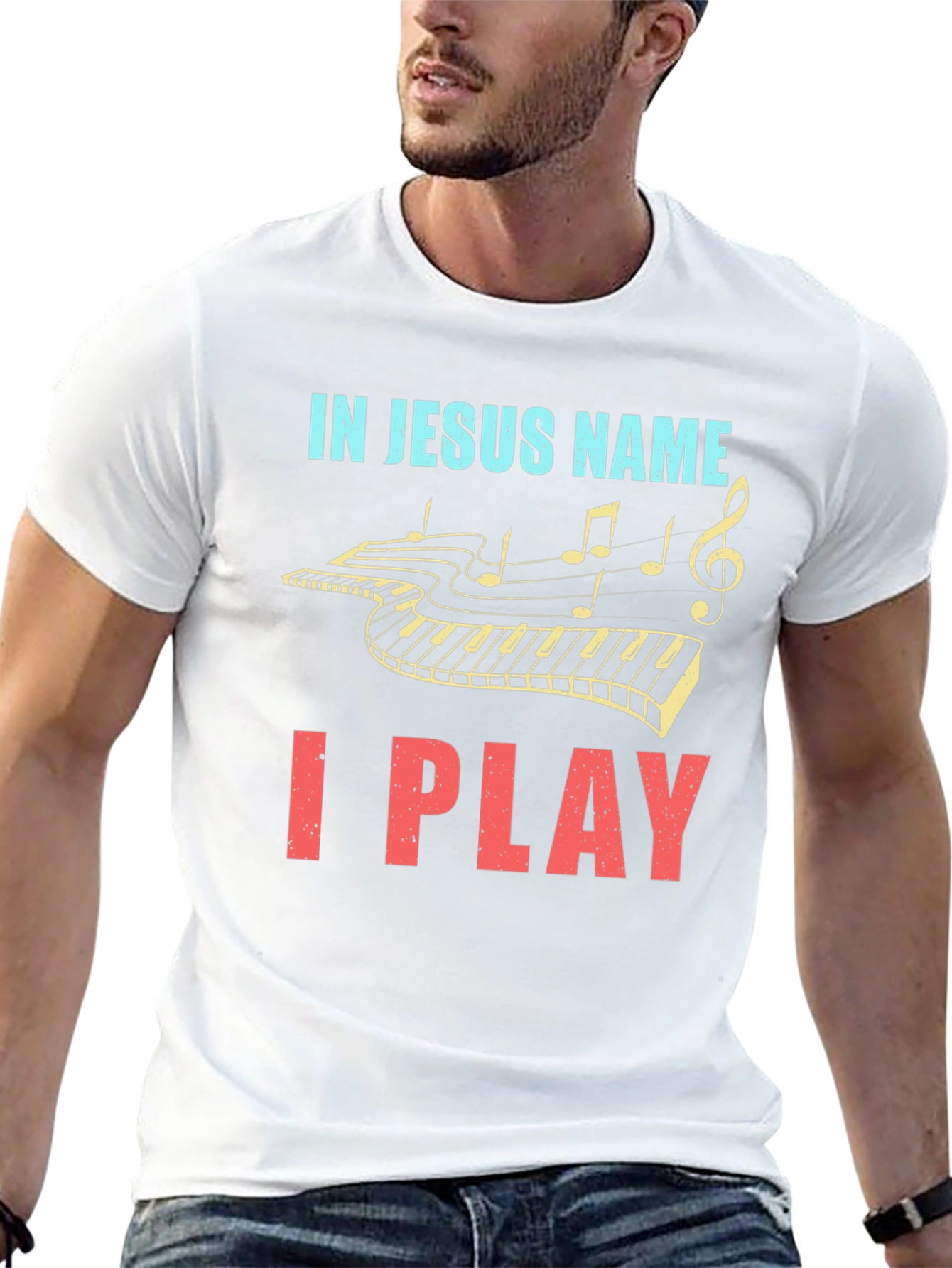 In Jesus Name I Play - Piano T-Shirt