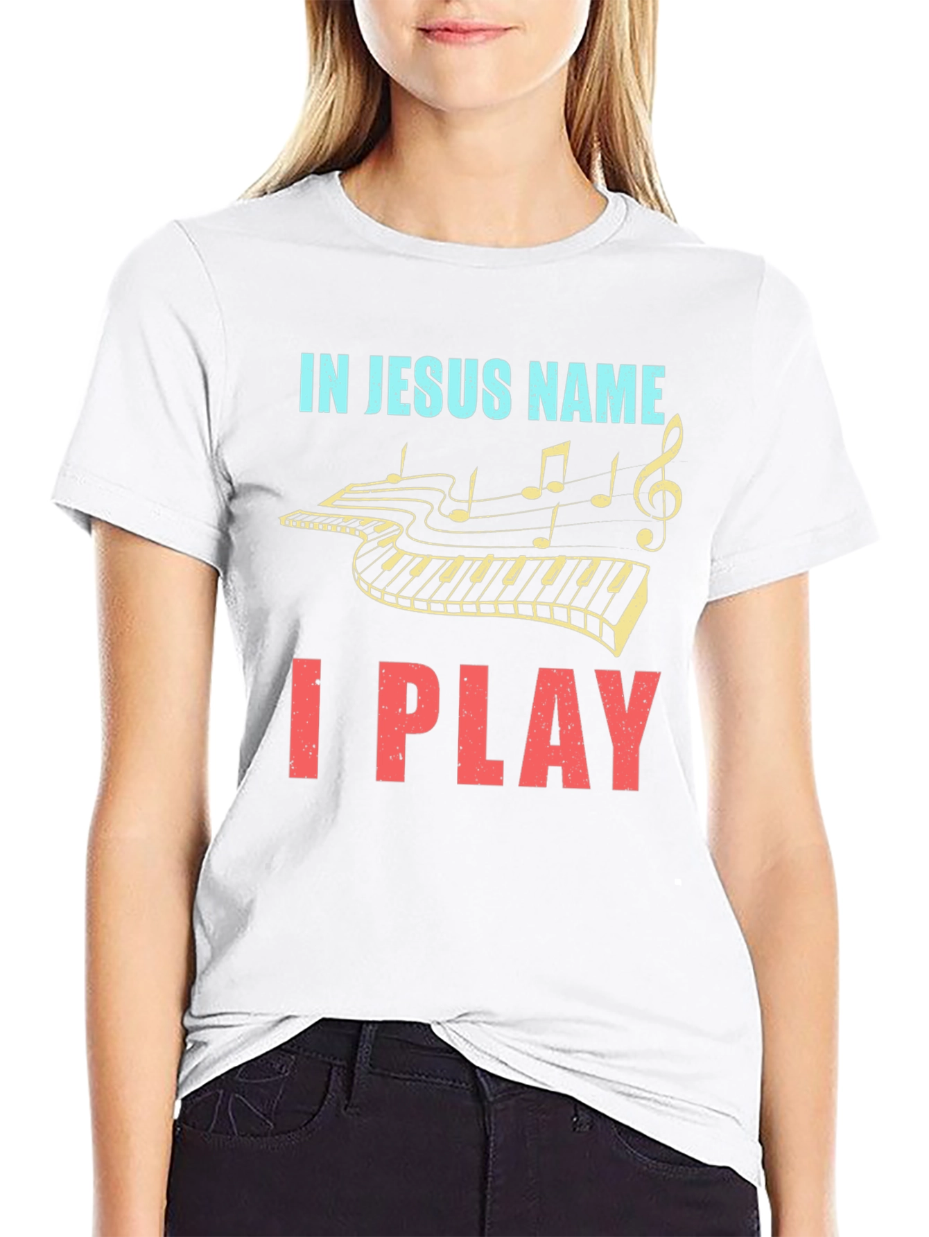 In Jesus Name I Play - Piano T-Shirt