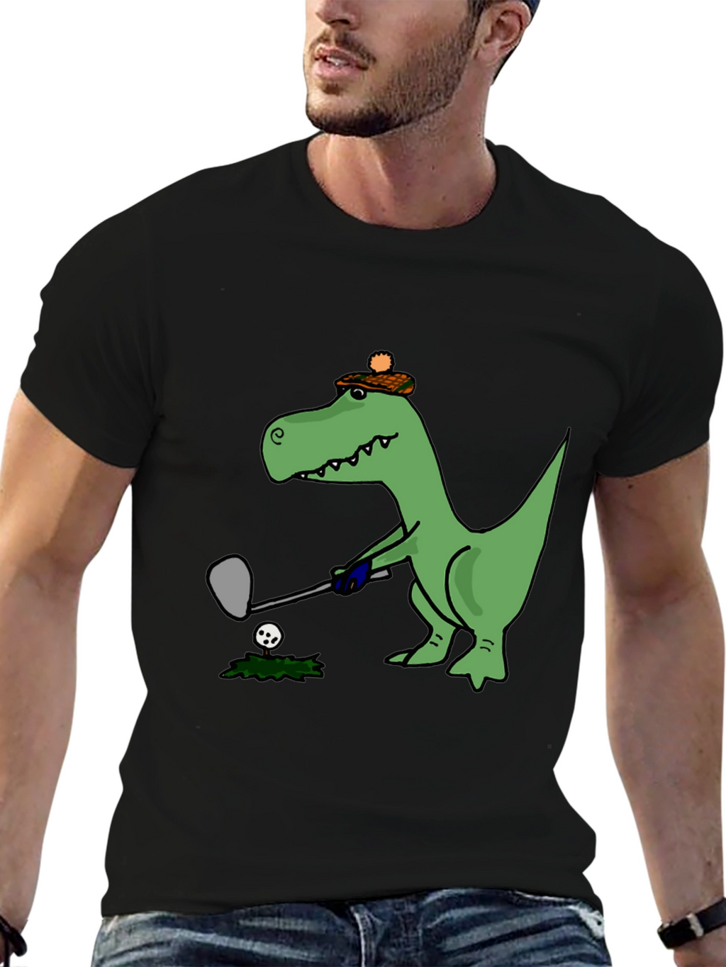 Golfing T-Rex Tee - Black Cotton Novelty Shirt