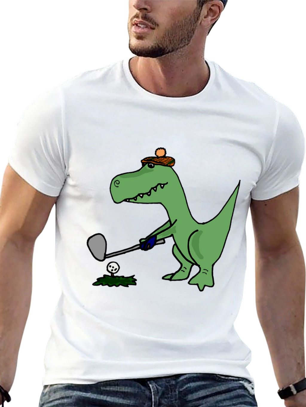 Golfing T-Rex Tee - Black Cotton Novelty Shirt