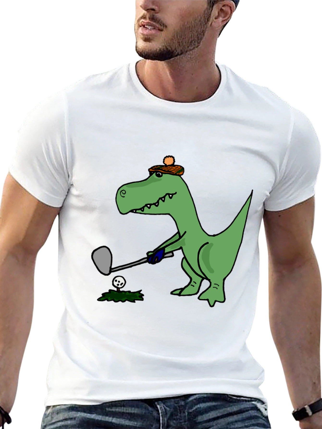 Golfing T-Rex Tee - Black Cotton Novelty Shirt