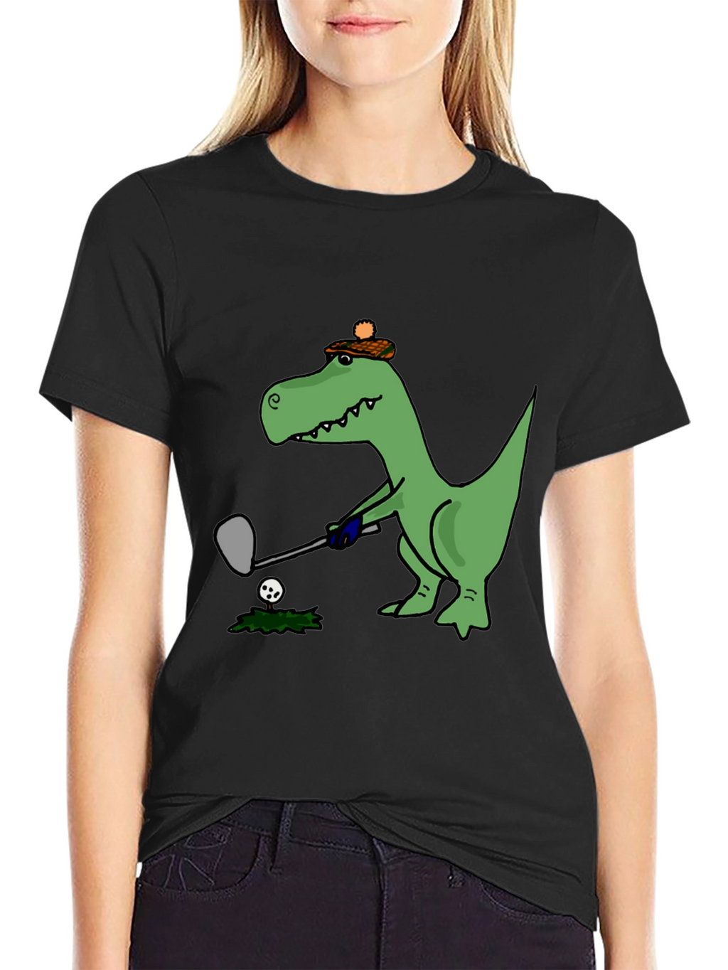 Golfing T-Rex Tee - Black Cotton Novelty Shirt