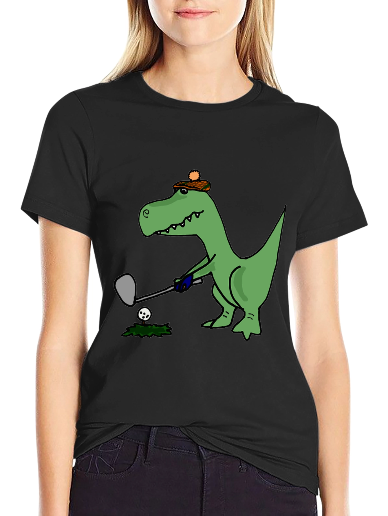 Golfing T-Rex Tee - Black Cotton Novelty Shirt