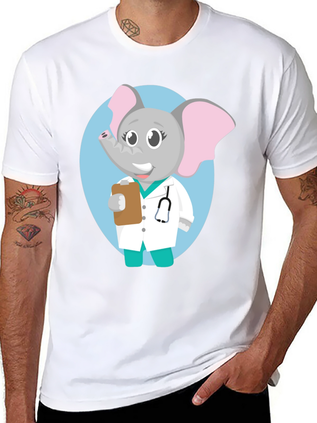 Elephant Doctor Cartoon Graphic T-Shirt