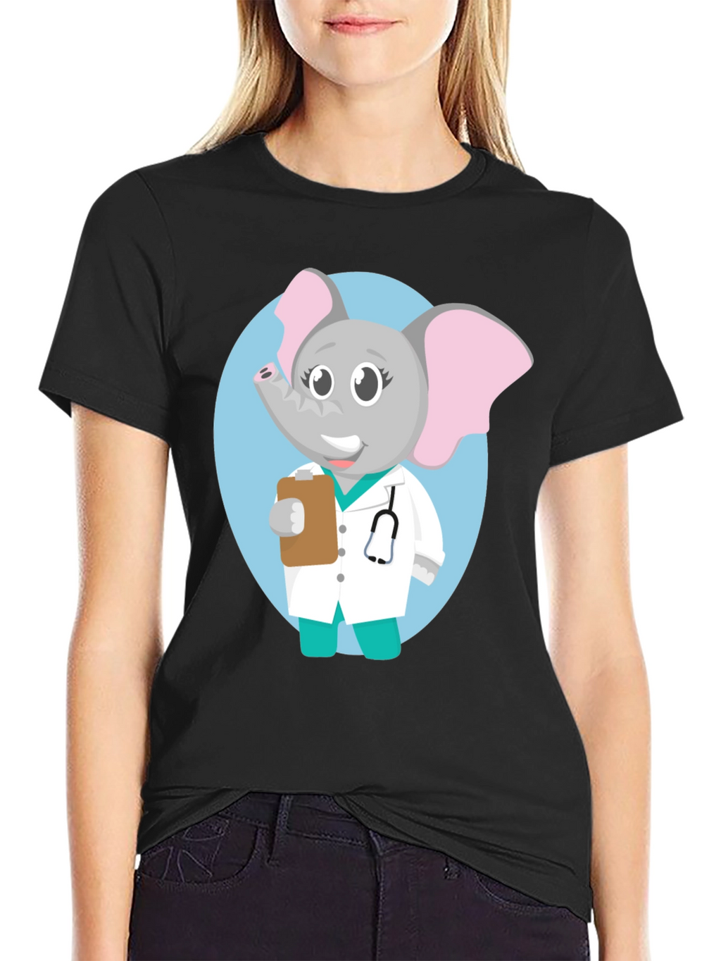 Elephant Doctor Cartoon Graphic T-Shirt