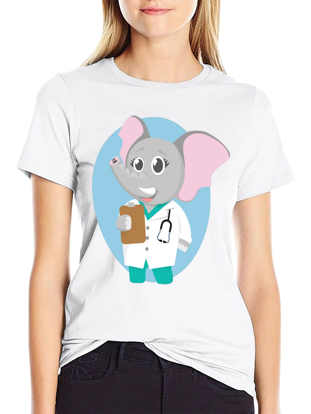Elephant Doctor Cartoon Graphic T-Shirt