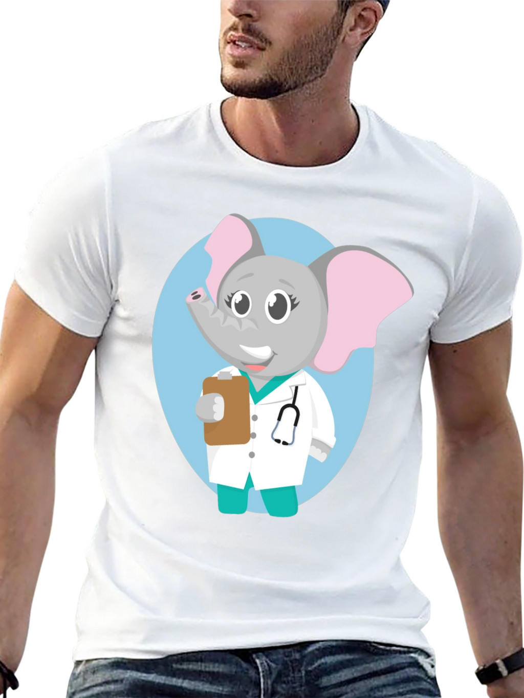 Elephant Doctor Cartoon Graphic T-Shirt