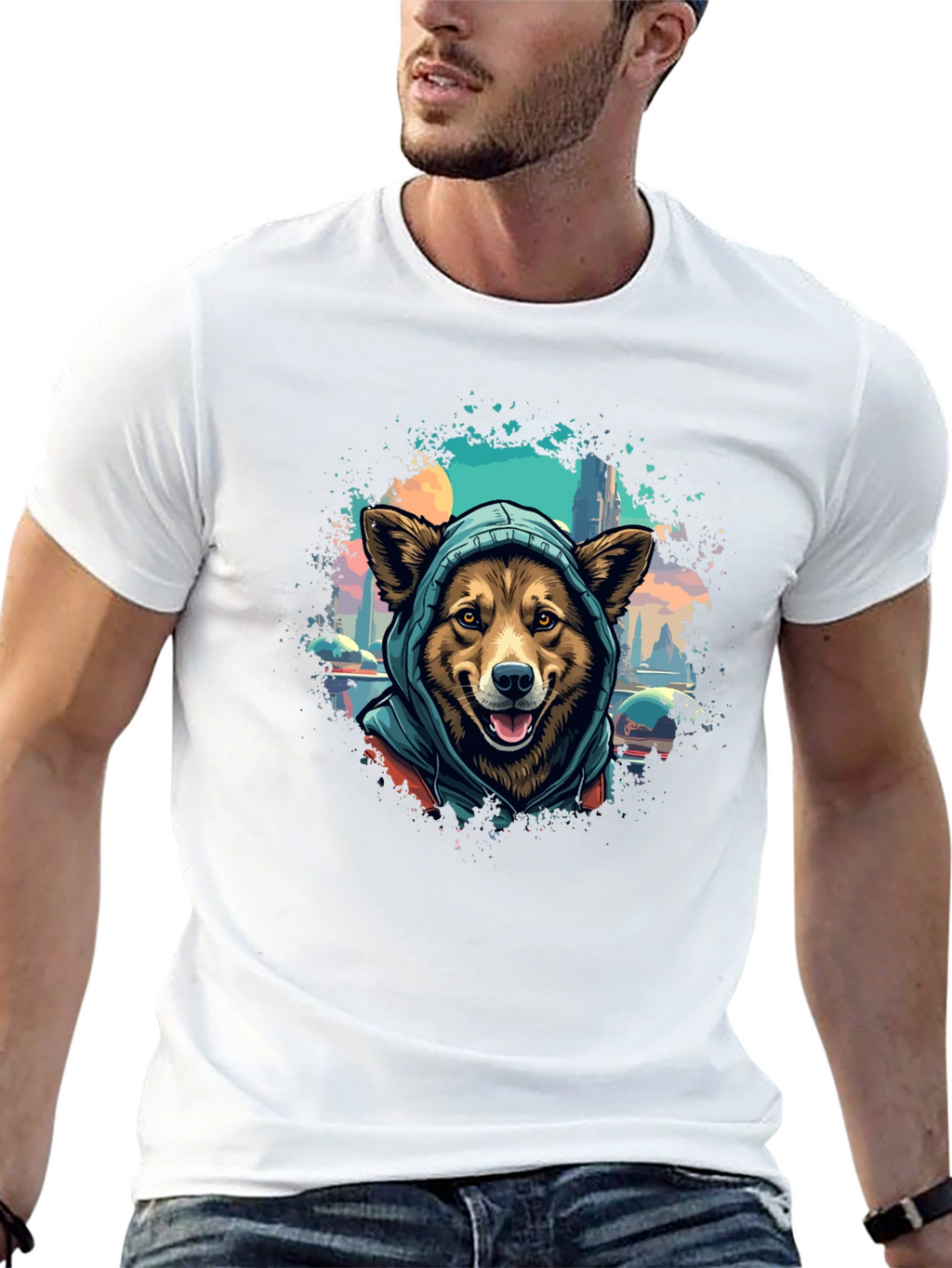 Dog in Hoodie T-Shirt - Urban Style