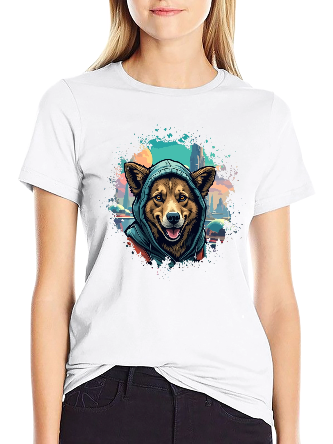 Dog in Hoodie T-Shirt - Urban Style