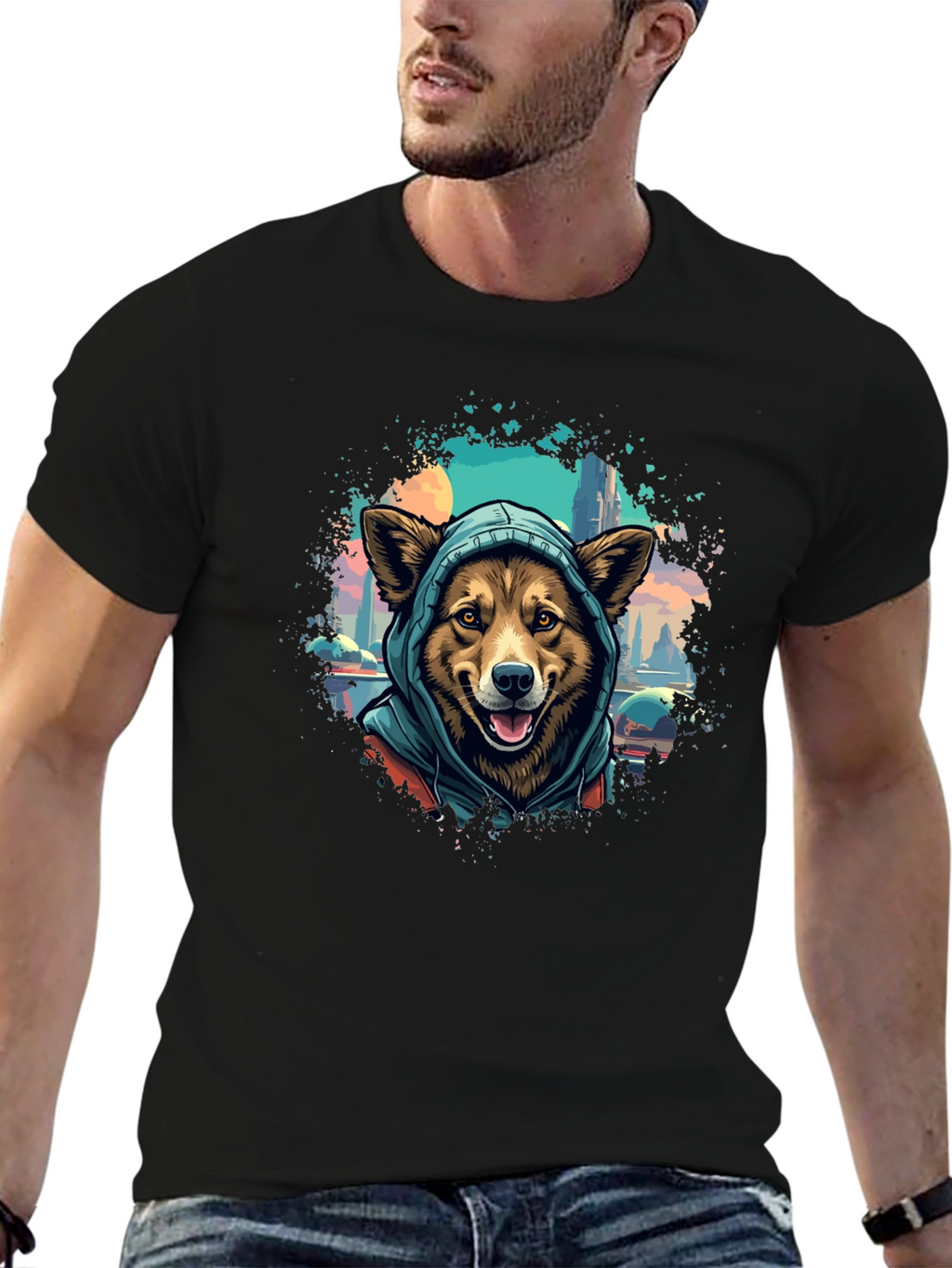 Dog in Hoodie T-Shirt - Urban Style