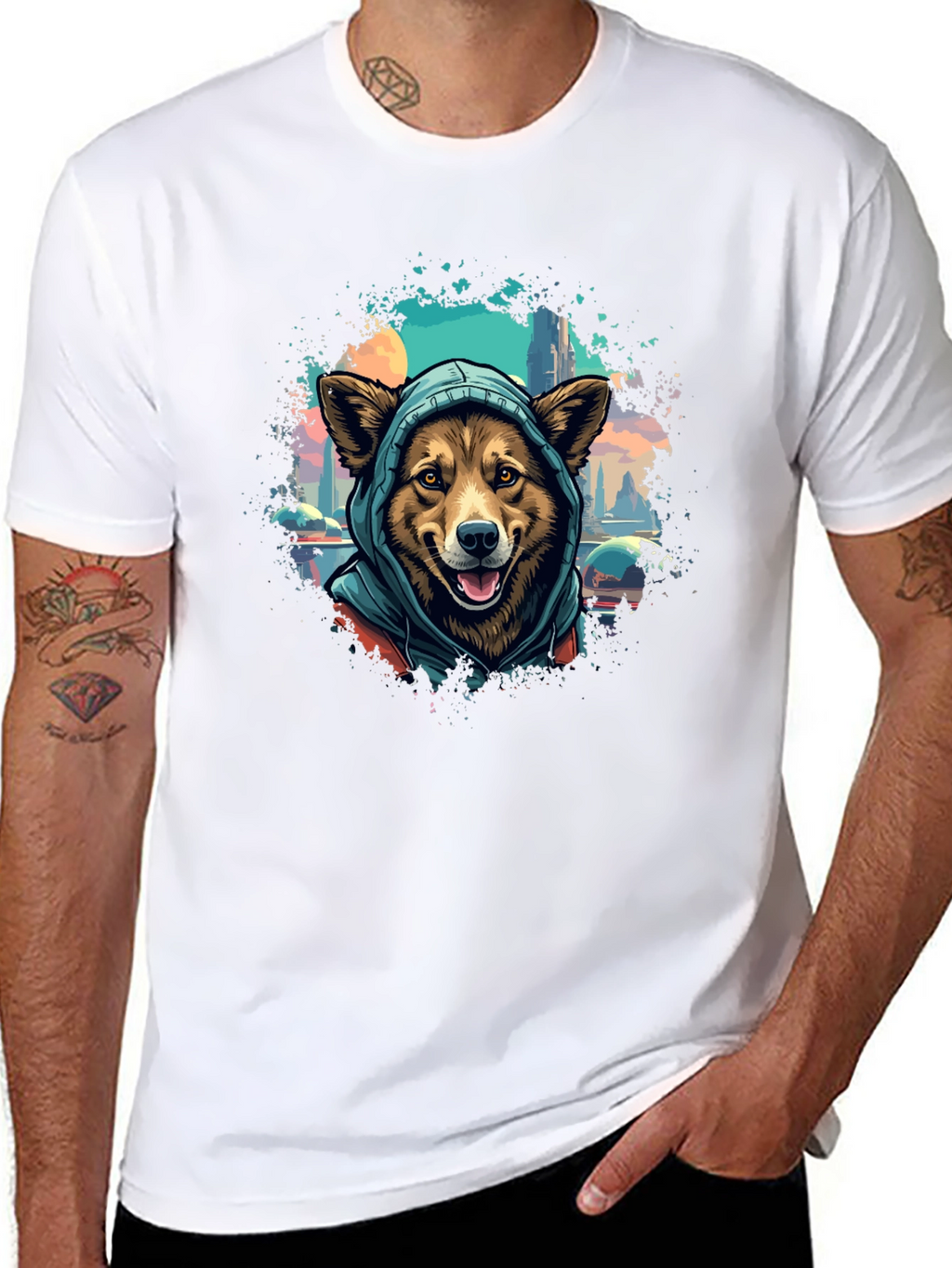 Dog in Hoodie T-Shirt - Urban Style
