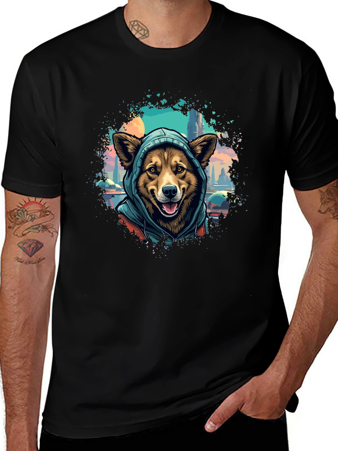 Dog in Hoodie T-Shirt - Urban Style
