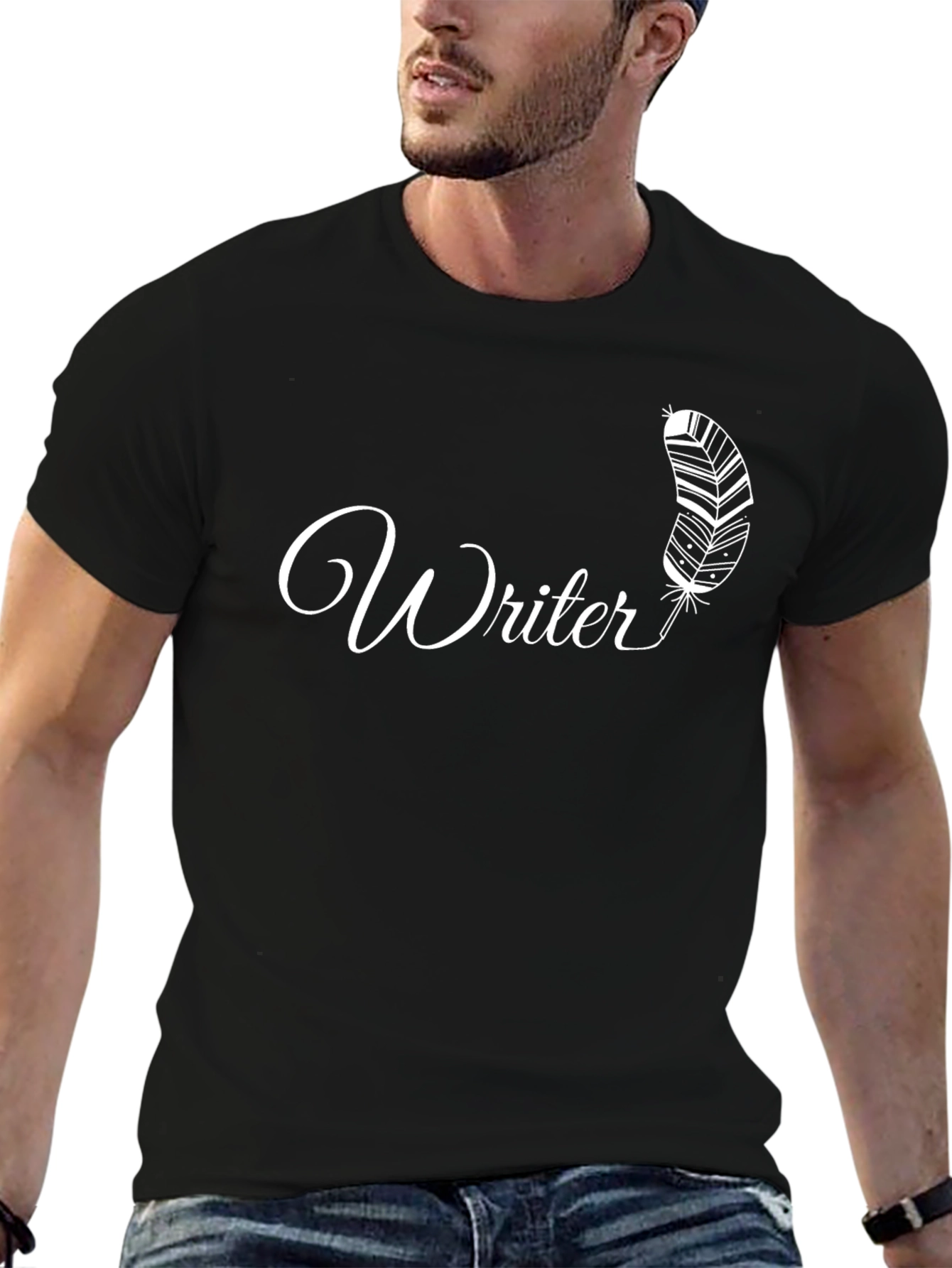 Writer Feather Graphic Black T-Shirt