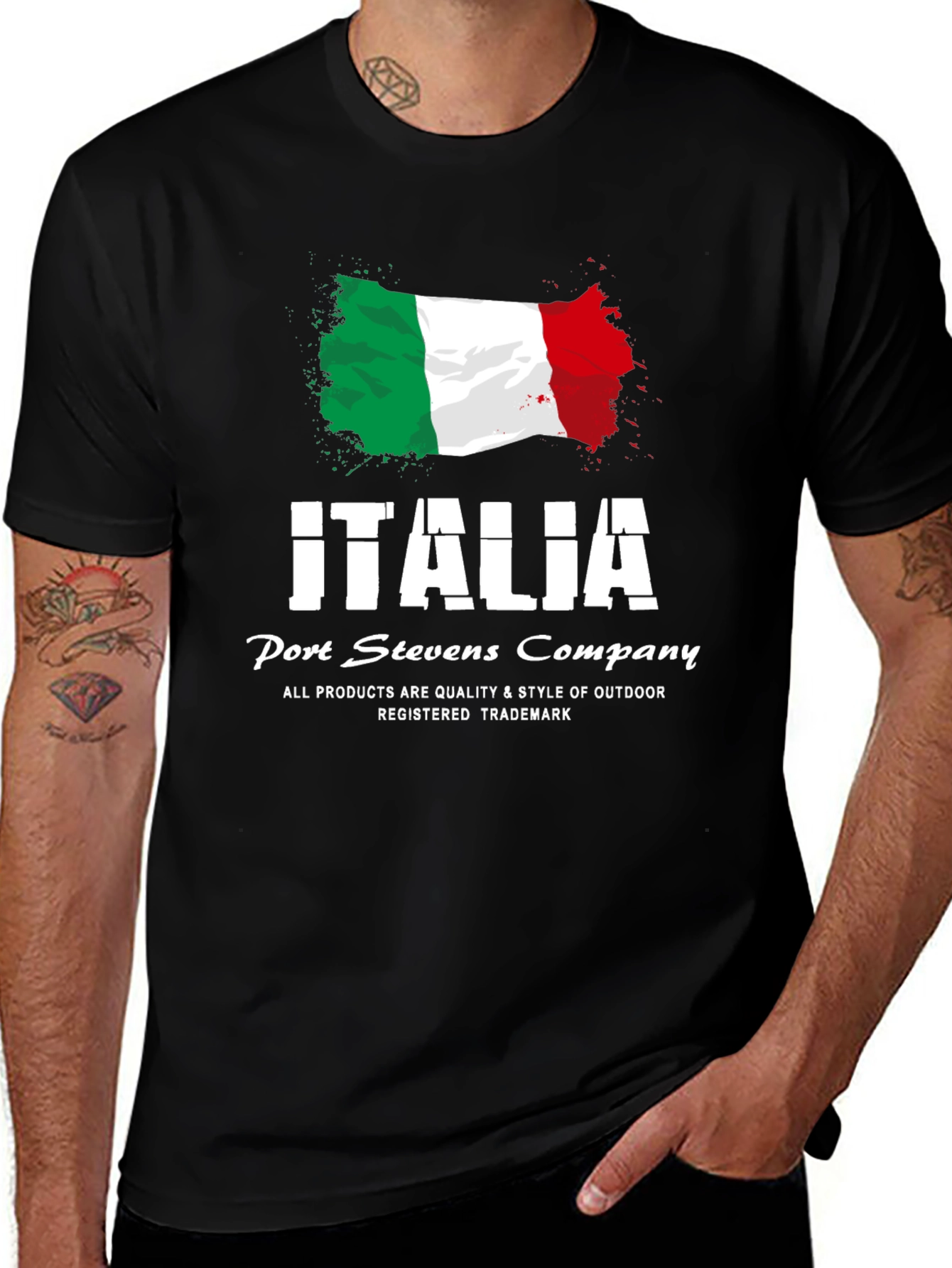 Italia Flag Graphic Print Black T-Shirt