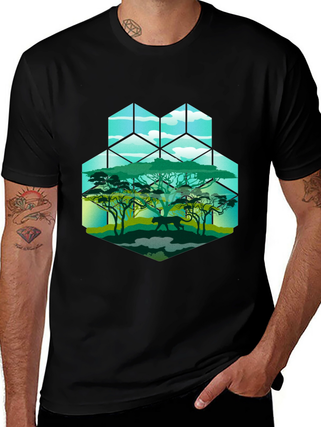Geometric Wildlife Tee: Panther in Savannah