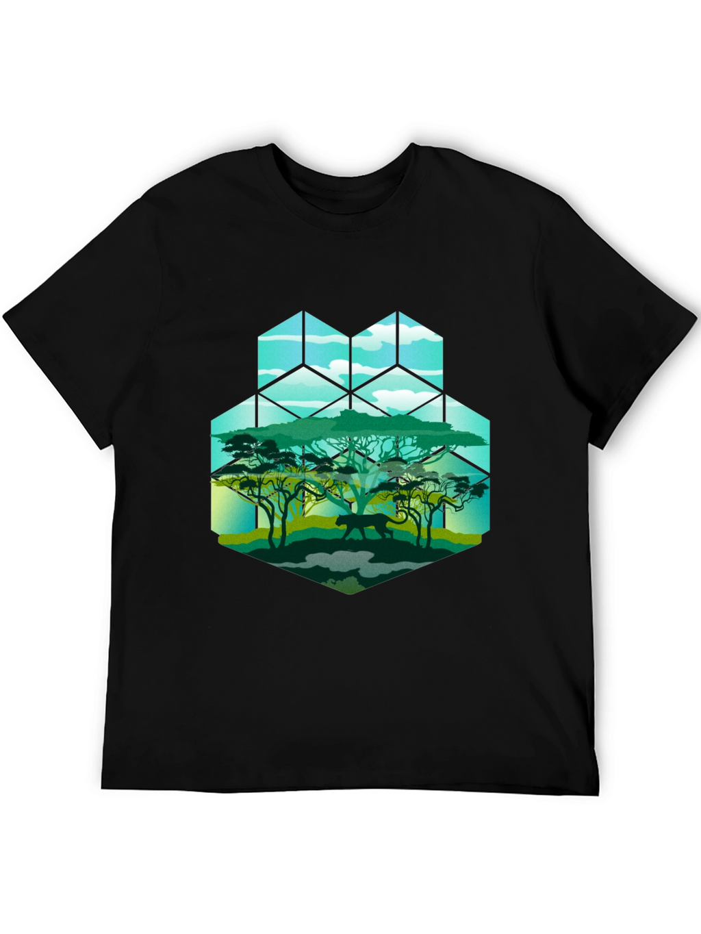 Geometric Wildlife Tee: Panther in Savannah