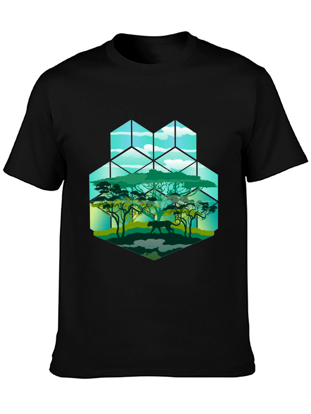 Geometric Wildlife Tee: Panther in Savannah