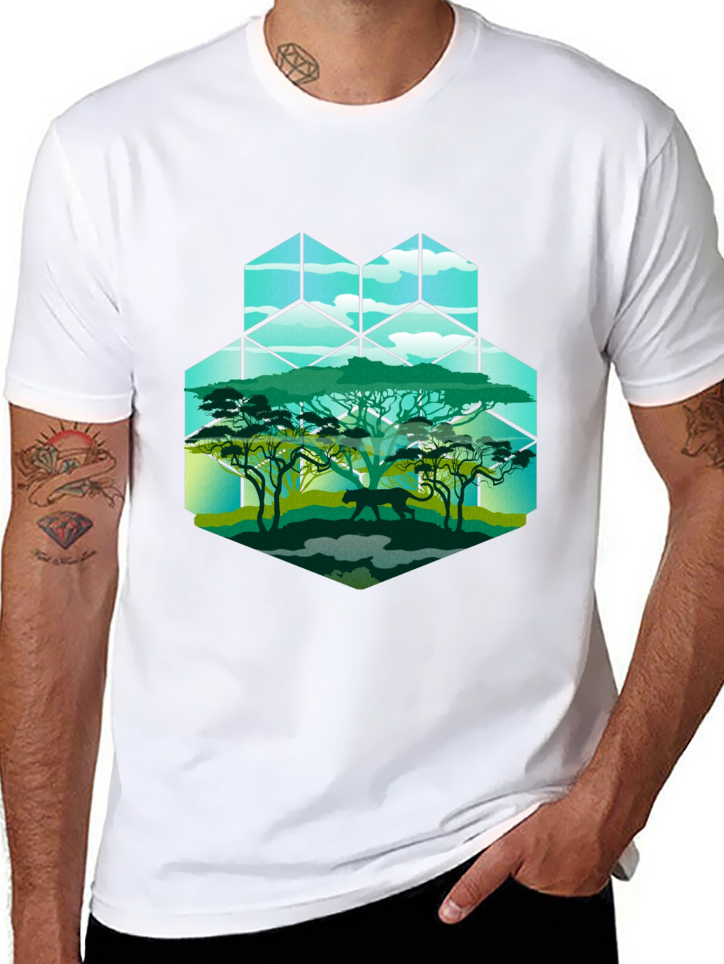 Geometric Wildlife Tee: Panther in Savannah