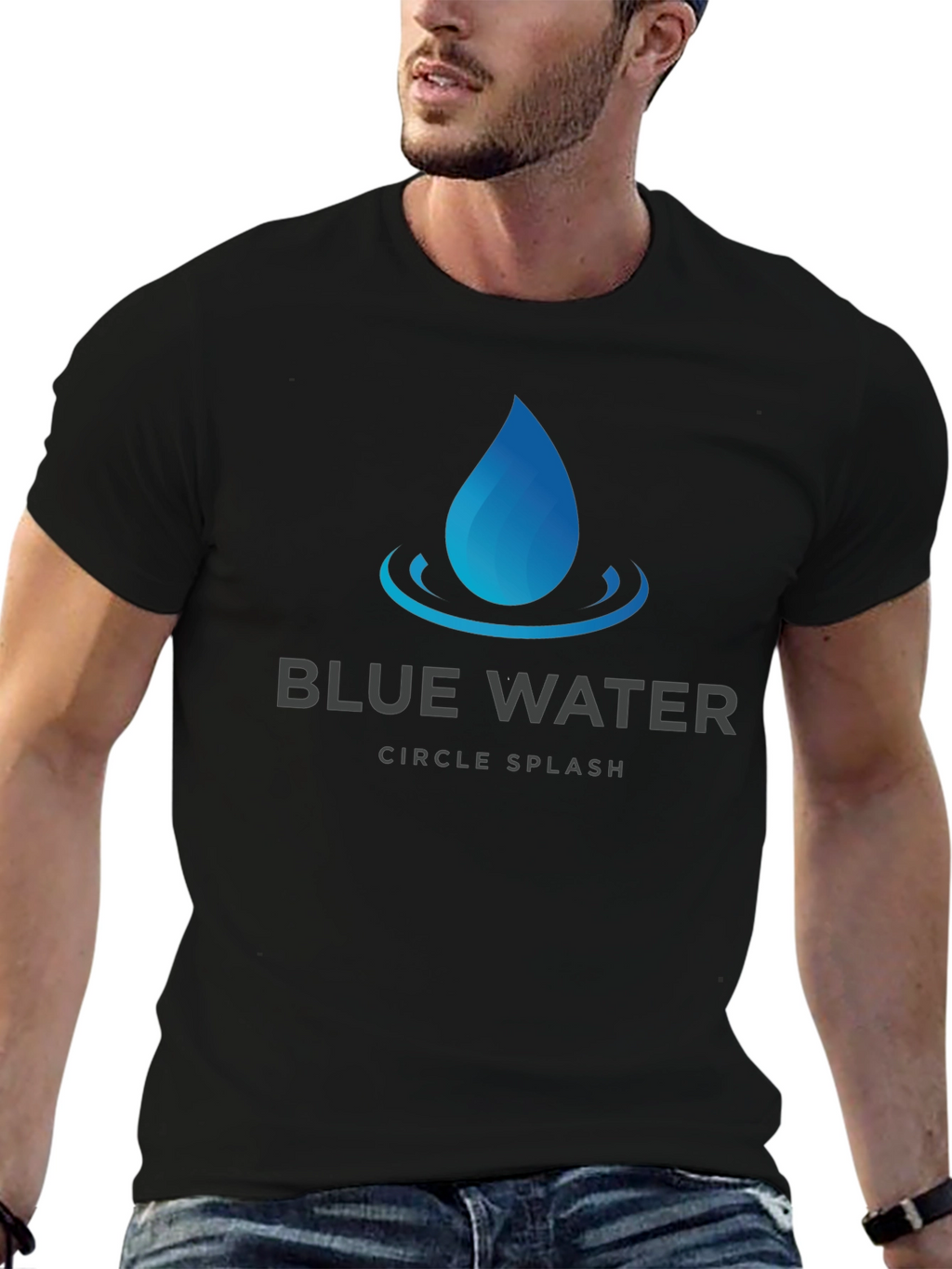 Blue Water Circle Splash Graphic T-Shirt - Soft Cotton