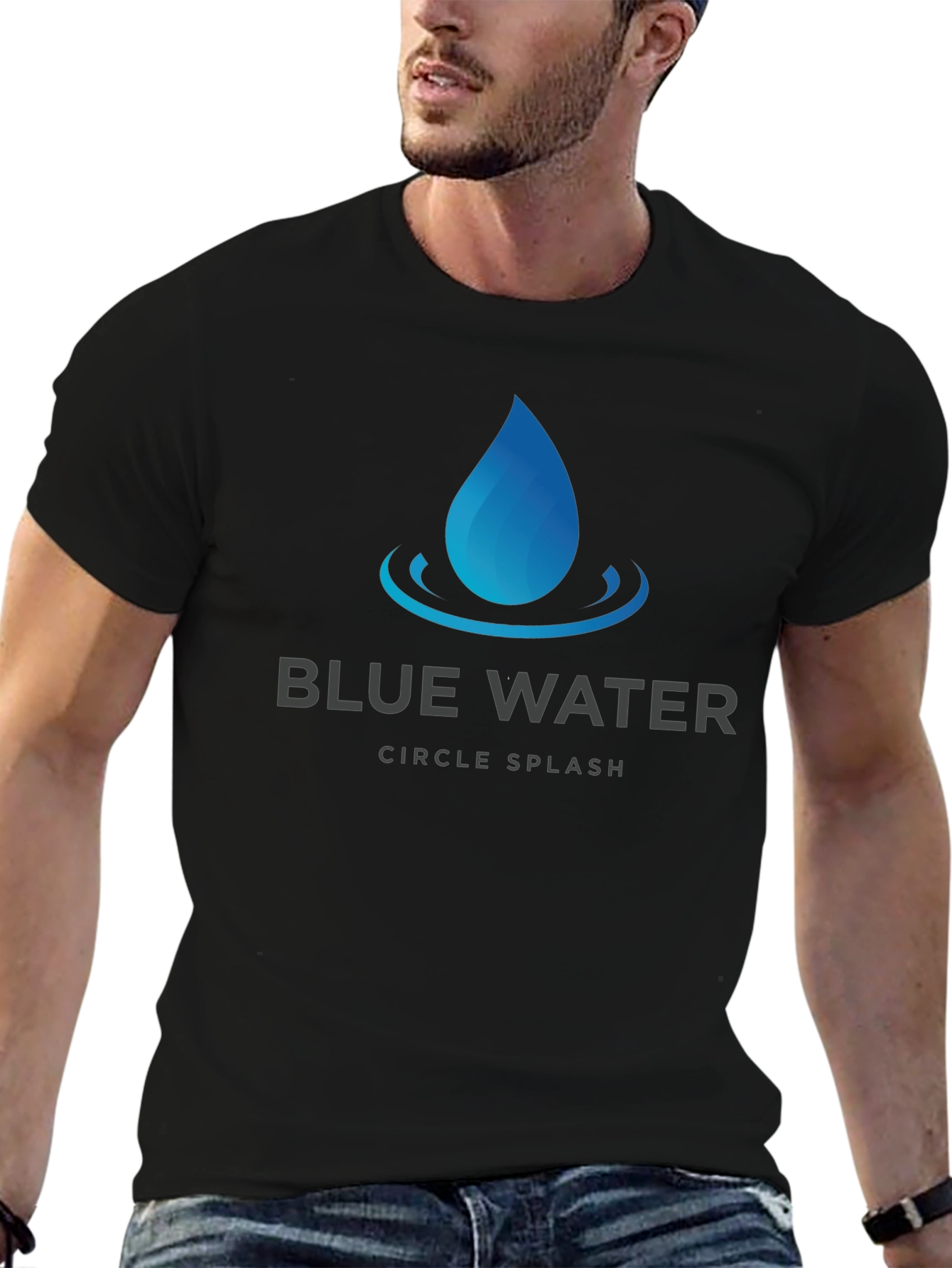 Blue Water Circle Splash Graphic T-Shirt - Soft Cotton