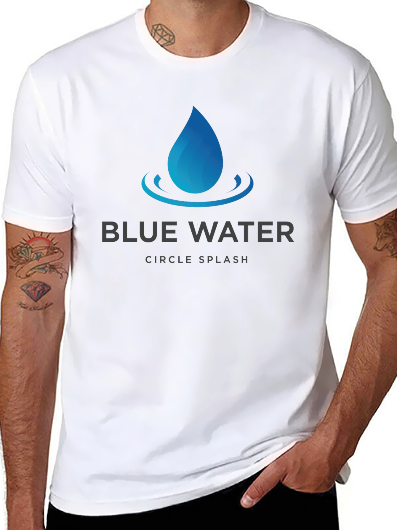 Blue Water Circle Splash Graphic T-Shirt - Soft Cotton