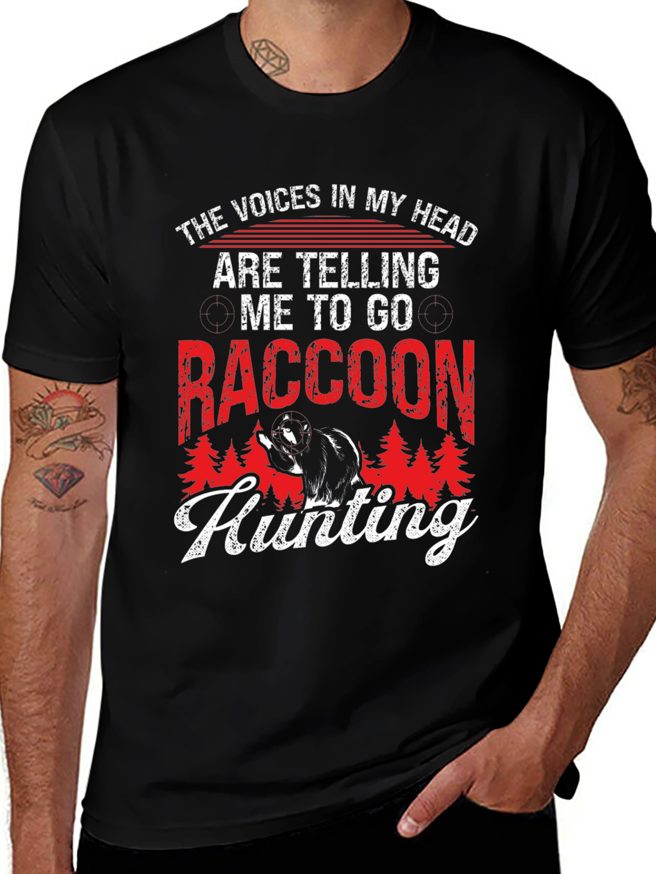 Raccoon Hunting Graphic Tee -  Funny Novelty Shirt
