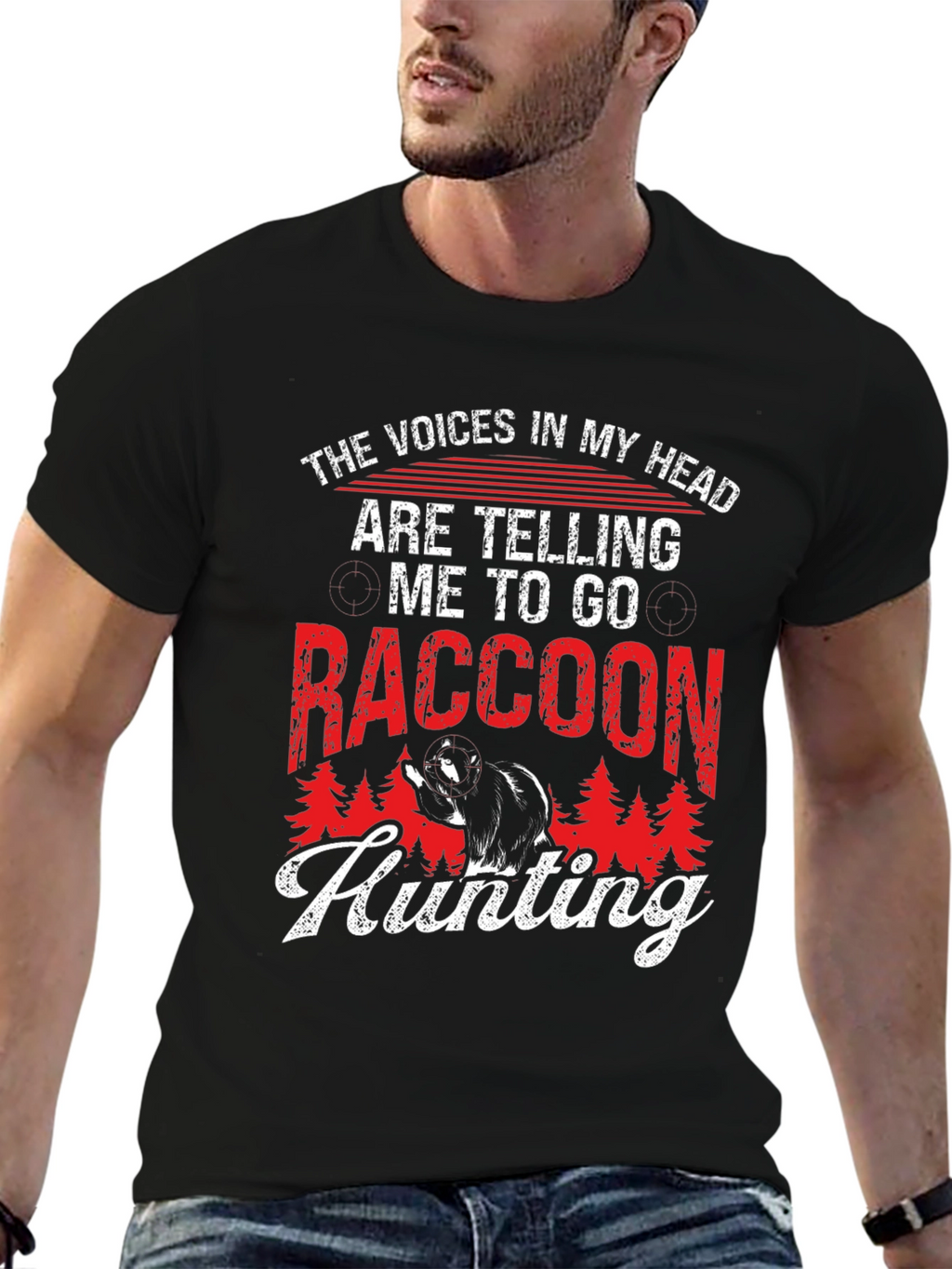 Raccoon Hunting Graphic Tee -  Funny Novelty Shirt