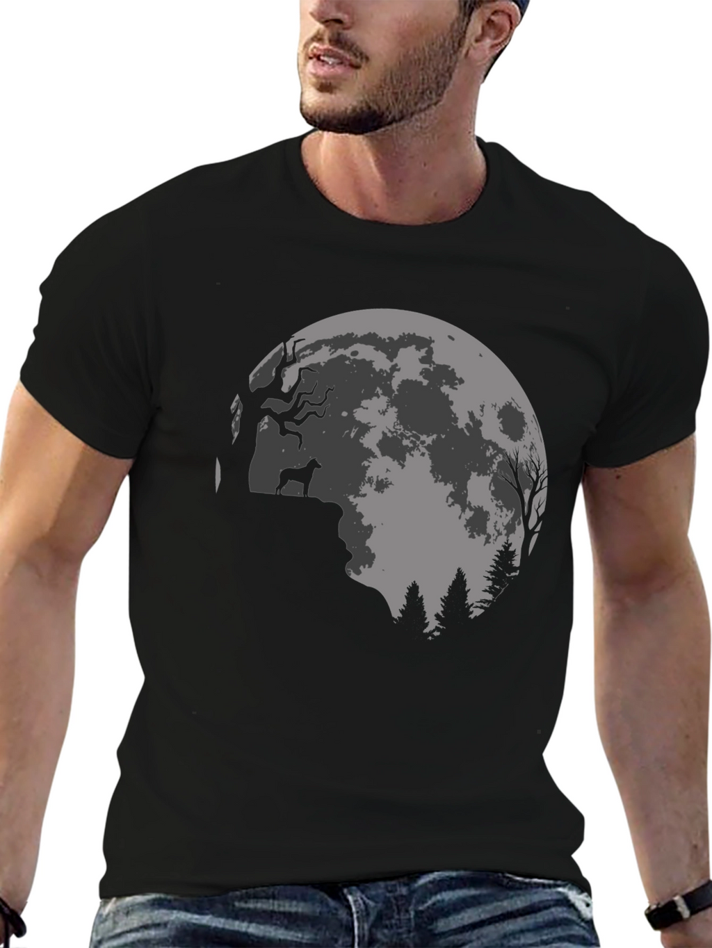 Wolf Moon Graphic Tee - Stylish Black T-Shirt