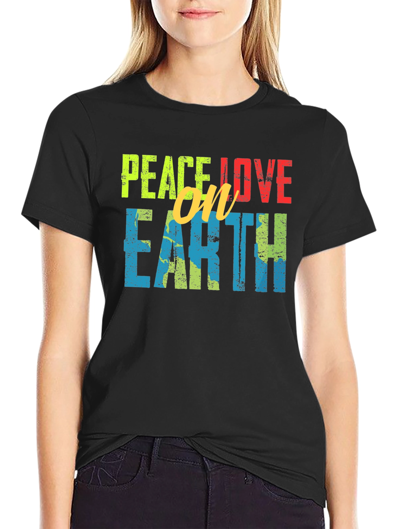 Peace Love on Earth T-Shirt - Black